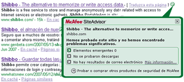 McAfee SiteAdvisor califica de seguro el web de Shibbo